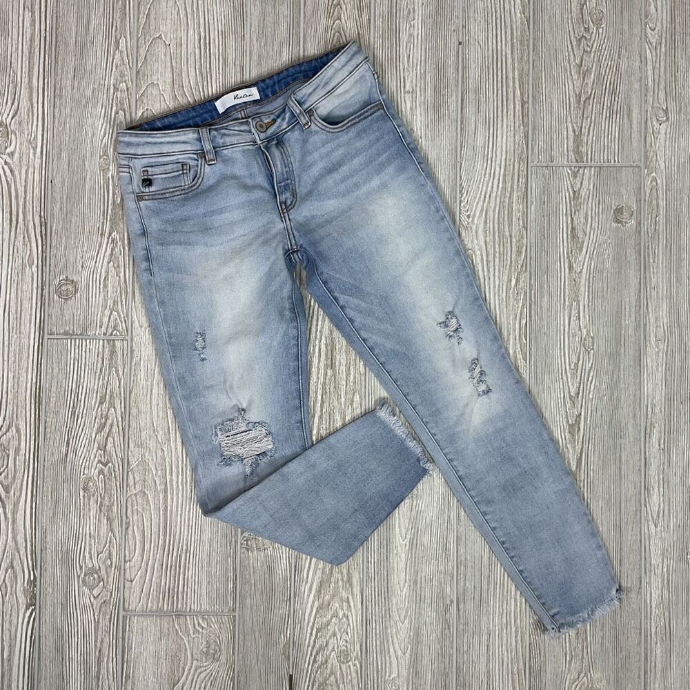 KanCan Distressed Ankle Skinny Jeans Women’s 9/28 Raw Hem Light Wash #KC8392 - Picture 1 of 10
